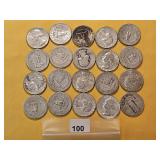 Twenty Mixed US Silver Quarters