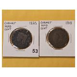 Two Coronet Head Large Cents