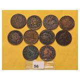 Ten Circulated US Large Cents