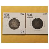 Two Circulated Seated Liberty Silver Quarters