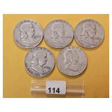 Five Franklin Silver Half Dollar