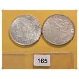 Two AU Morgan Silver Dollars