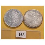 Two AU Morgan Silver Dollars