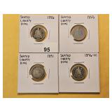 Four Circulated Seated Liberty Silver Dimes