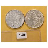 Two AU Morgan Silver Dollars