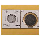 Two Great Britain Silver Shillings