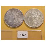 Two AU Morgan Silver Dollars