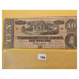 1864 Confederate States $10 Dollar Note