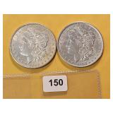 Two AU Morgan Silver Dollars