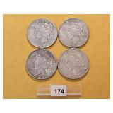 Four Peace Silver Dollars
