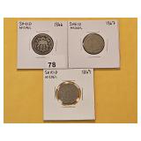 Three Circulated Shield Nickels