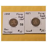Two Circulated Flying Eagle Cents