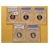 Five PCGS Washington Quarters in PR69DCAM