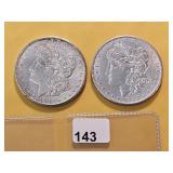 Two AU Morgan Silver Dollars