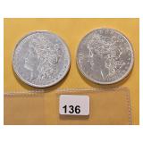 Two AU Morgan Silver Dollars