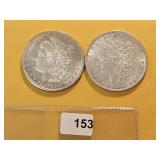 Two AU Morgan Silver Dollars