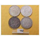 Four AU Morgan Silver Dollars