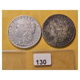 Two Circulated Morgan Silver Dollars