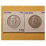 Two Franklin Silver Half Dollars