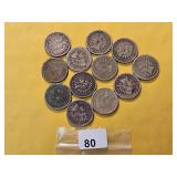Twelve Copper-nickel Indian Head Cents