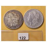 Two Circulated Morgan Silver Dollars