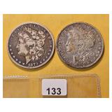 Two Circulated Morgan Silver Dollars