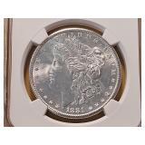 NGC 1881-S Morgan Silver Dollar in MS63