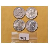 Four Washington Silver Quarters