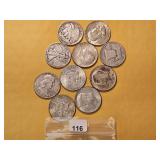 Ten Mixed US Silver Half Dollars