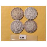 Four Circulated Morgan Silver Dollars
