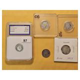 Five US Silver Dimes