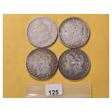 Four Circulated Morgan Silver Dollars