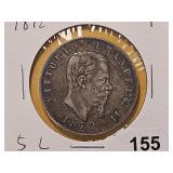 1872 Italy Silver 5 Lire