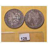 Two Circulated Morgan Silver Dollars