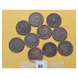 Ten Mixed US Large Cents