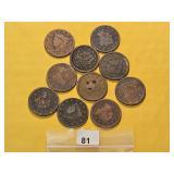 Ten Mixed US Large Cents