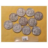 Ten US Silver Dollars
