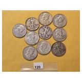 Ten US Silver Dollars