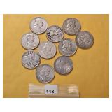 Ten US Silver Dollars