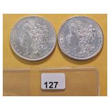 Two AU Morgan Silver Dollars