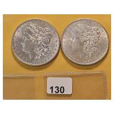 Two AU Morgan Silver Dollars