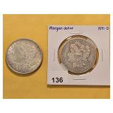 Two Morgan Silver Dollars