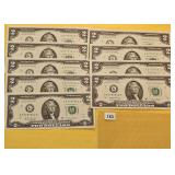 Nine Consecutive Serial Number $2 FRN's