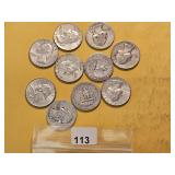 Ten Mixed Washington Silver Quarters
