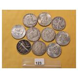 Ten US Silver Dollars