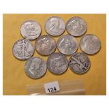Ten US Silver Dollars