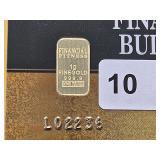 GOLD! FFBR 1 Gram .999 Fine Gold Bar