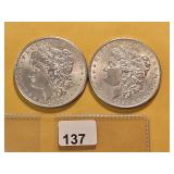 Two AU Morgan Silver Dollars