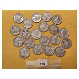 Twenty Mixed Washington Silver Quarters