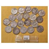 Twenty Mixed Washington Silver Quarters